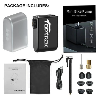 Toptrek 100Psi Mini Electric Air Pump Portable 1260Mah Bicycle Pump Inflator Presta Schrader Valve Road MTB Bike Motorcycle Pump